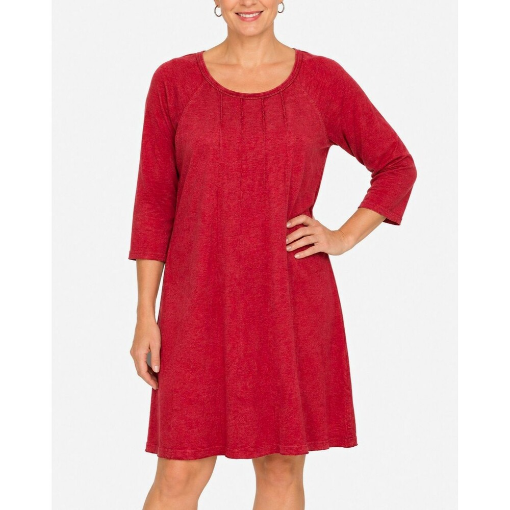 J. Jill Womens Dress L Red orange Knit A-Line Scoop Neck 3/4 slv Pullover